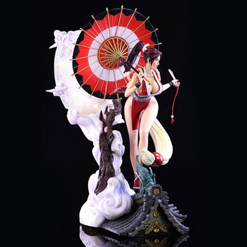 MAI Shiranui Fighter Street Fighter Duel Game Fan Girl Estilo Antiguo Paraguas Rojo Figura de Arcilla | 57 cm Pose de pie Brillante Estático PVC Personaje del Juego Modelo Juguetes