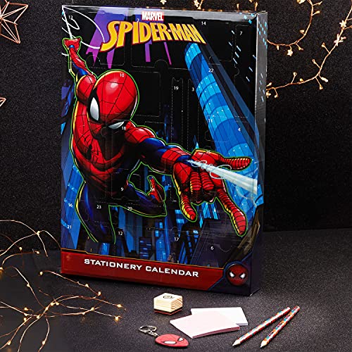 Marvel Calendario de Adviento 2023 Spider-Man Avengers Calendario Adviento para Niños con Accesorios y Material Escolar (Spiderman Multicolor)