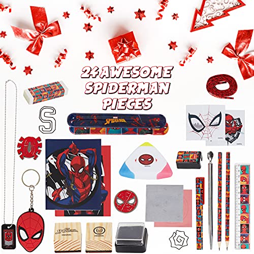 Marvel Calendario de Adviento 2023 Spider-Man Avengers Calendario Adviento para Niños con Accesorios y Material Escolar (Spiderman Multicolor)
