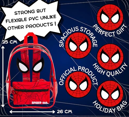 Marvel Spiderman Mochila para niños, bolsa de natación transparente, lavable, mochila escolar para niños, bolsa de playa transparente, rosso, Taille unique