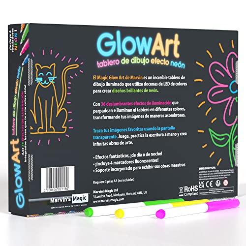 Marvin's Magic - GlowArt Glow Tablero de Dibujo con Efecto neón - Soporte Incorporado - 4 Bolígrafos Mágicos Fluorescentes - Juguetes para Niños (Rosa)