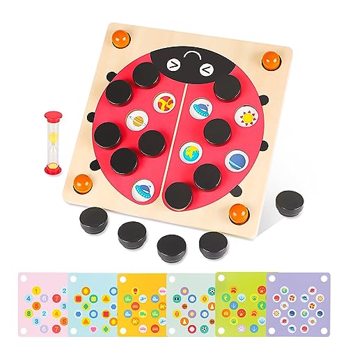 Memory Match - Juego de mesa de madera para niños con 6 patrones mágicos, números de rompecabezas a juego, juguetes de aprendizaje de desarrollo para niños de 3, 4, 5 años