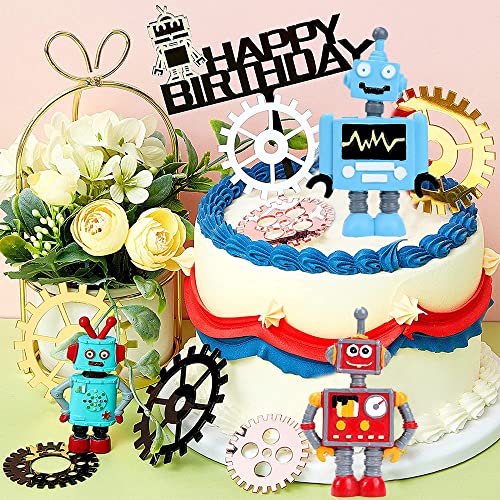 MEZHEN Robot Decoracion Tarta Mecánico Pastel Toppers Chico Cupcake Toppers Engranaje Cake Toppers Niño