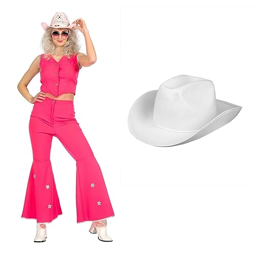 MIMIKRY Disfraz de 3 piezas para mujer Country Western rosa con sombrero de vaquero, muñeco de película, Rodeo 36