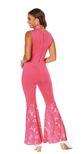 MIMIKRY Disfraz de mujer Country Western Barbie de 2 piezas, color rosa, mono y bandana, película de muñecas, Rodeo de película, talla: XL