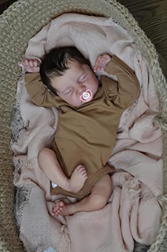 MineeQu 48CM Tan verdaderamente Pestañas enraizadas Parece Real Dormir Muñecas bebé Reborn Crafted en Cuerpo Entero Vinilo de Silicona Realista recién Nacidos Baby Niño Dolls, Que Dios te Bendiga
