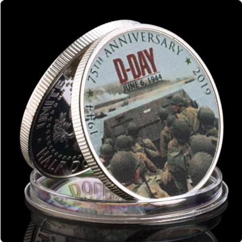 NEBBAN Monedas Conmemorativas 75 Aniversario del Desembarco De Normandía Souvenir Moneda Plateada D-Day Veteran Challenge Coin