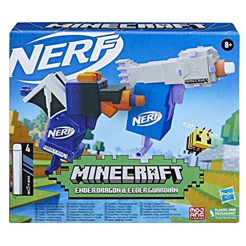 Nerf MicroShots Minecraft - Pack Doble de minilanzadores - Ender Dragon y Elder Guardian - 4 Dardos Nerf Elite - Exclusivo de Amazon