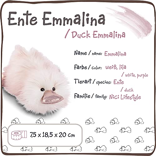 NICI Emmalina el tierno pato acostado 20 cm – Juguetes de peluche de ave, niños y bebés – Animales de relleno para abrazar y Jugar, color blanco y morado (46631)