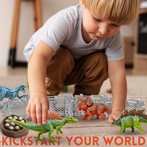 Oriate Juguete de dinosaurio para niños de 3 a 8, 4 pies de largo, mini figuras de dinosaurio con 8 vallas de dinosaurio, juego de captura y escape, gran regalo para los fans de los dinosaurios