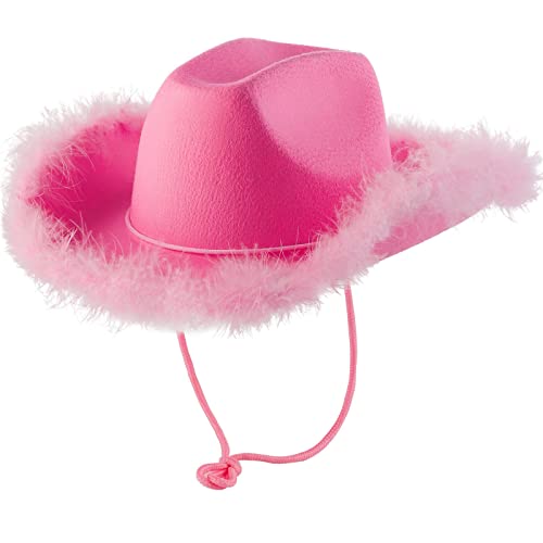 Patchwork Sombrero rosa con plumas Fluffy Feather Brim Tamaño adulto Sombrero de vaquero con plumas para despedida de soltera Fiesta de disfraces Jugar Vestir Trajes para mujeres De (Pink, One Size)