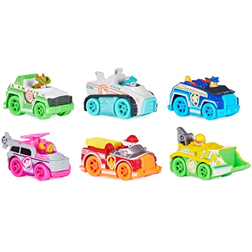 Paw Patrol, True Pack of 6 Collectible Die-Cast Toy Cars, 1:55 Scale, Kids Toys for Boys Girls Ages 3 and up Metal Neon Rescue Vehicles Gift Pack, Multicolor (SPIN Master 6064139)