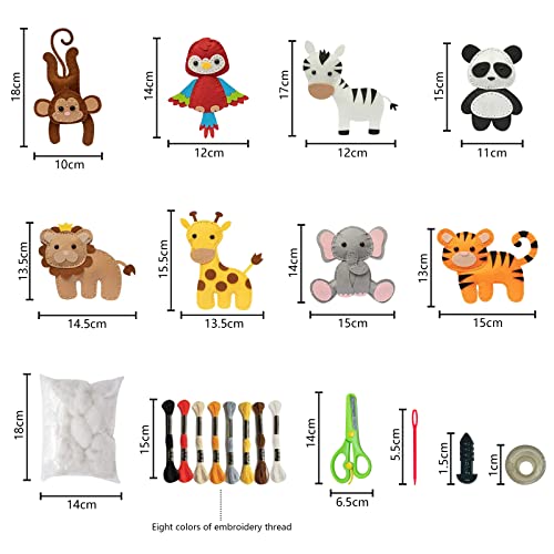 PEPOYO AI Juego de costura para niños, 8 unidades, juego de manualidades para niños, animales del bosque para principiantes, niños para niños y niñas, juegos creativos educativos de costura