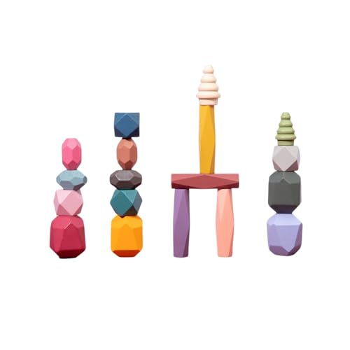 Piedras equilibradoras de Madera Juguetes de apilamiento para niños y decoración del hogar 18pcs Montessori Juguete de Madera Colores Bloque construcción Juego Aprendizaje apilamiento
