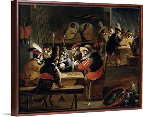 Pintar por Numeros para Adultos Niños Pintura por Números con Pinceles y Pinturas- decoración del hogar — Monos en una taberna Detalle del juego de cartas, por Ferdinand Van Kessel
