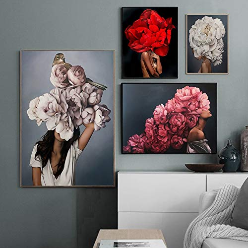 Pintura al óleo por números de flores y mujeres pintura de bricolaje por números sobre lienzo decoración del hogar pintura digital sin marco A7 45x60cm