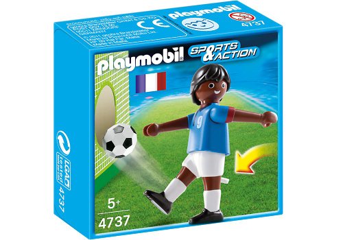 Playmobil Fútbol - Fútbol: Jugador Francia II, Juguete Educativo, Negro, Azul, Marrón, Color Blanco, 3,8 x 10,4 x 10,2 cm, (4737)