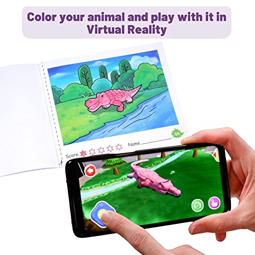 Profit Tarjetas Animales para niños - Juego Educativo con 50 flashcards y Tres Cuadernos para Colorear, Cartas interactivas 4D Dinosaurios en 13 Idiomas.Juego de Mesa para la Familia