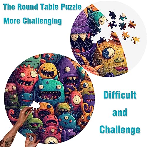 Puzzle de monstruo colorido con 1000 piezas para adultos y niños, rompecabezas redondo, rompecabezas de cartón de 26,5 x 26,5 pulgadas