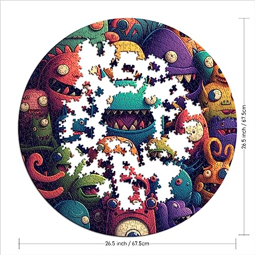 Puzzle de monstruo colorido con 1000 piezas para adultos y niños, rompecabezas redondo, rompecabezas de cartón de 26,5 x 26,5 pulgadas