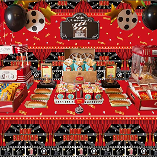 QUERICKY Paquete de 4 Manteles Noche de Cine, 220x130cm Manteles Rectangulares para Fiestas Temáticas de Cine, Now Showing Mantel para Fiesta de Cumpleaños Noche de Cine Alfombra Roja Suministros