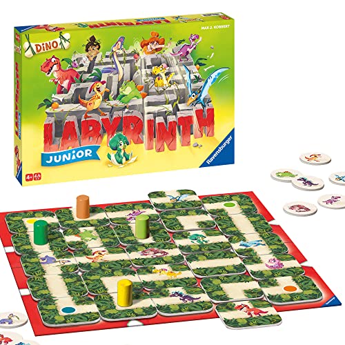 Ravensburger – Dino Junior Labyrinth, Juegos de Mesa Laberinto, De 2 a 4 Jugadores, 4+ Años