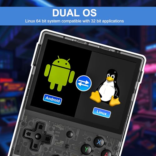 RG353V Consola de juegos portátil compatible con sistema Dual OS Android 11 y Linux, soporte 2.4G/5G WiFi 4.2 Bluetooth 64G tarjeta SD, batería de alta capacidad de 3200 mAh, color negro transparente