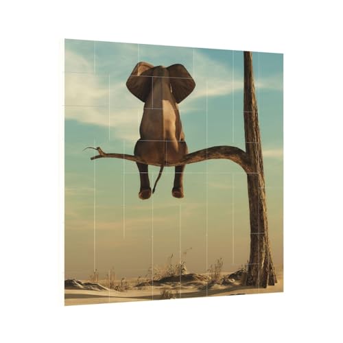 Rompecabezas decorativo de bloques de ladrillos, elefante africano sentado solitario, caja de juego cerebral, marcos de fotos, pósteres colgantes, decoración del hogar, forma cuadrada mediana