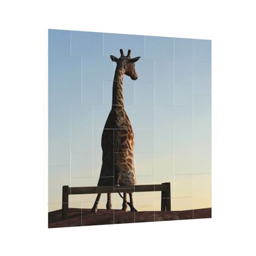 Rompecabezas decorativo de bloques de ladrillos, impresión de jirafa salvaje se sienta solitaria, marco de fotos de rompecabezas de juego cerebral, marcos de póster, póster colgante decoración del