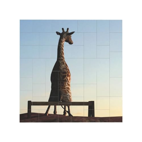 Rompecabezas decorativo de bloques de ladrillos, impresión de jirafa salvaje se sienta solitaria, marco de fotos de rompecabezas de juego cerebral, marcos de póster, póster colgante decoración del