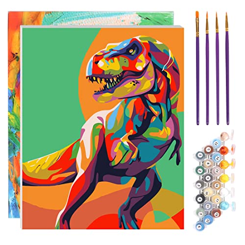 TONZOM Kits de Pintura por Números, Pintar por Numeros para Niños Adultos Principiantes Dinosaurio Colorido 16x20 Pulgadas con Marco de Madera