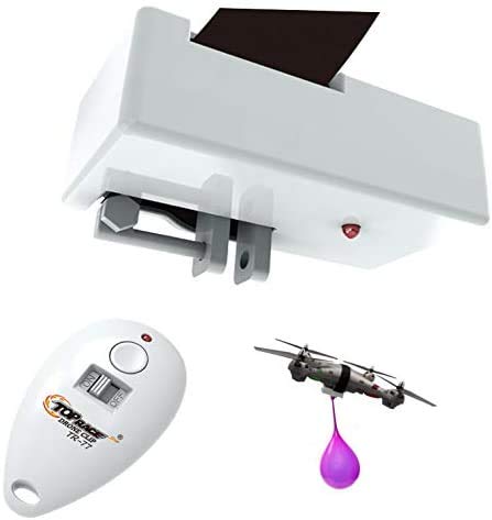 Top Race Lanzador de objetos con clip para drones Clip de entrega, dispositivo de caída para drones, soporta hasta 2 libras y 300 pies de distancia TR-77 Remote