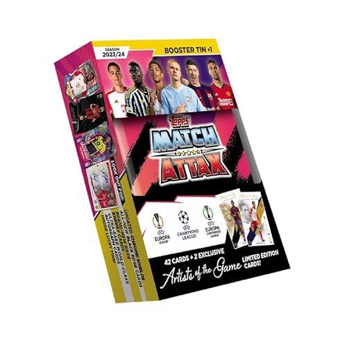 Topps Match Attax 23/24 - Mini Lata 1 - Contiene 42 Cartas Match Attax más 2 Cartas Artists of The Game de Edición Limitada.