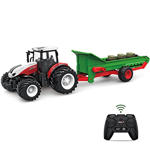 Tractor RC con cinta transportadora, Fisca 2.4G 1:24, vehículo de construcción teledirigido, tractor RC altamente simulado, tractor agrícola con luz y sonido..