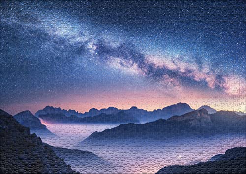 Ulmer Puzzleschmiede - Puzle Carretera de la Leche – Clásico puzle Espacial de 1000 Piezas – Diseño de fantasía en el Universo sobre la Niebla y el Cielo Nocturno en Las montañas