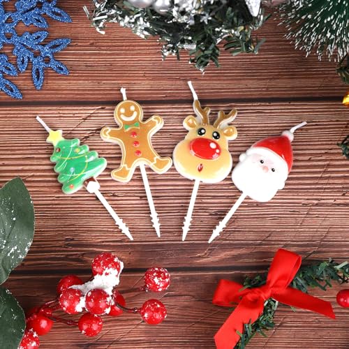 Velas de Pastel de Navidad,4 Piezas Decoraciones de Velas Navideñas Juego de Velas para Tartas de Navidad,Velas de Cumpleaños para Fiesta de Navidad Decoración de Pastel de Cumpleaños