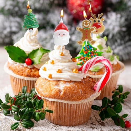 Velas de Pastel de Navidad,4 Piezas Decoraciones de Velas Navideñas Juego de Velas para Tartas de Navidad,Velas de Cumpleaños para Fiesta de Navidad Decoración de Pastel de Cumpleaños