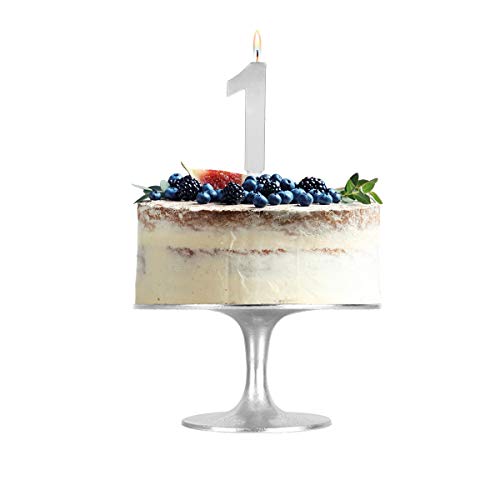 Velas grande 15,5 cm para tarta de cumpleaños número 1 color plata metalizado - ideal para fiestas de cumpleaños, aniversarios, baby shower, fiestas, celebraciones, bodas de oro o plata - 1 unidad