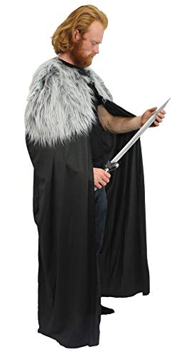 Viking nórdico medieval celta de 60 pulgadas negro capa larga capa gris lobo piel sintética collar hecho a mano en el Reino Unido