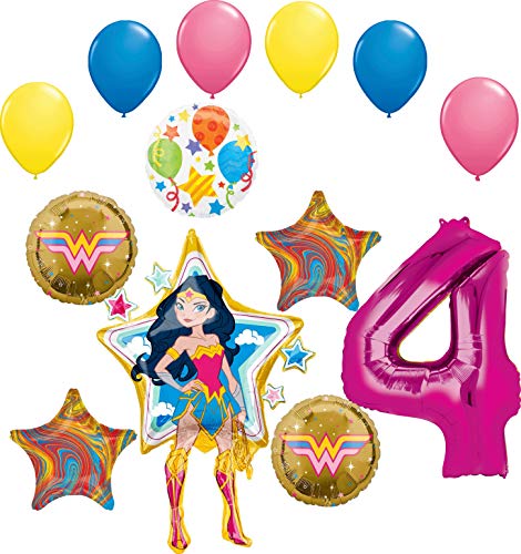 Wonder Woman - Suministros para fiesta de 4º cumpleaños, decoración de ramo de globos