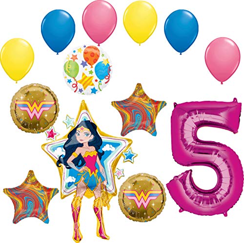 Wonder Woman - Suministros para fiesta de 5º cumpleaños, decoración de ramo de globos