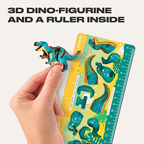 WOOSAIC Rompecabezas Originales de Madera de Dinosaurio - Imagen de Tiranosaurio Rex Gigante, 100 Piezas,18.9 х 26.7 cm, Piezas Únicas con Forma de Dinosaurio, Incluye un Juguete de Dinosaurio en 3D