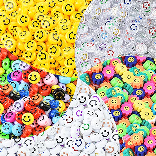 WuikerDuo Cuentas coloridas de arcilla polimérica para cara feliz, flor de sol, cuentas espaciadoras para niñas, fabricación de joyas, collar, pendiente, clip para el cabello, accesorios