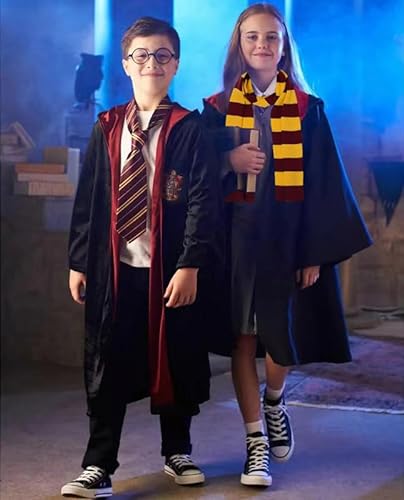 YIMOJOY Disfraz de Mago Potter Adulto con Bufanda,Gryffindor Carta de Admisión Hogwarts Hermione Granger Capa Disfraz de Mago Gryffindor Capa para Carnaval Halloween Cosplay(155CM)