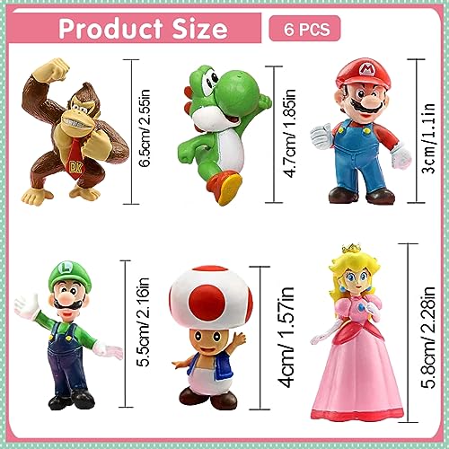 YISKY Super Mario Figures 6 pcs/Set Super Mario Toys, Figuras Super Mario Bros, Super Bros Juguetes Modelo, Niños Mini Juguetes Baby Shower Fiesta Cumpleaños Pastel Decoración Suministros (E)