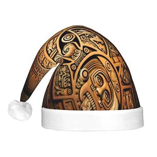 ZORIN Sombrero de Navidad con calendario azteca dorado con estampado de círculo, divertido sombrero de Papá Noel para adultos, sombrero de bola de felpa con luz LED para Navidad, fiesta de vacaciones