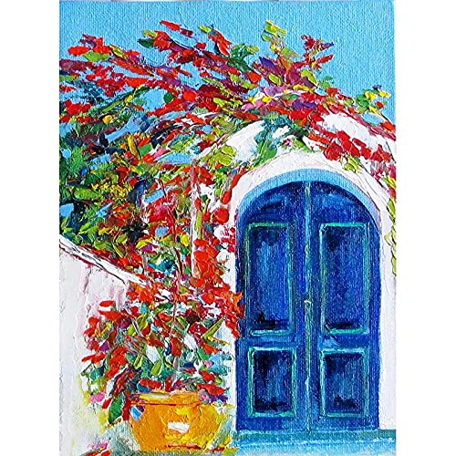 ZXDA Pintura al óleo de Bricolaje por números Pintura de Paisaje de Puerta Azul por números Pintado a Mano para decoración del hogar Regalo A7 40x50cm